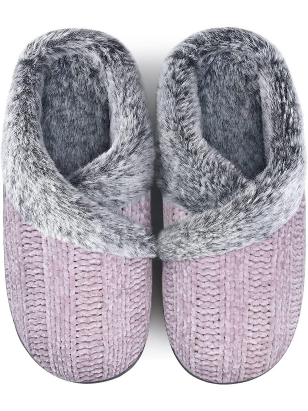 Women's Light Purple Fuzzy House Slip on Indoor Outdoor Anti-Skid Slipper Shoes